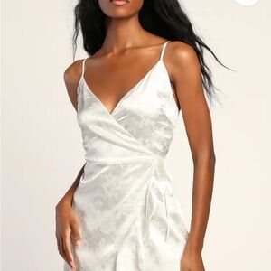 Lulus Adorable Florals satin wrap dress